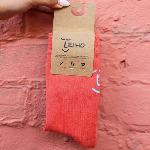 Coral Smiley Face Bamboo Socks (UNISEX)