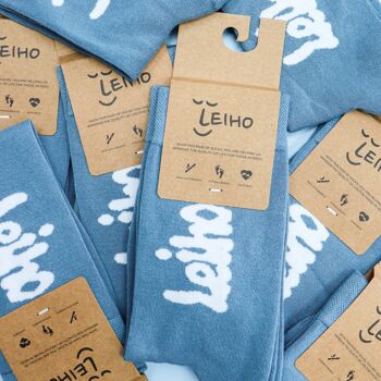Chaussettes en bambou bleues avec logo Leiho (UNISEXE) 1