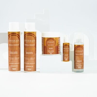 Komplettes Sortiment sulfatfreier Haarpflege für sehr trockenes Haar: Nigella Therapy – Shampoo, Maske, Spülung, Wärmeschutzmittel und Serum