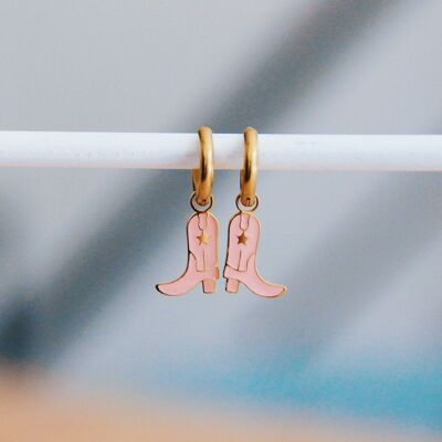 Stainless steel earrings with cowboy boots - peach / gold