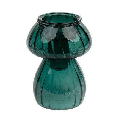 Kerzenhalter und Vase aus grünem Pilzglas