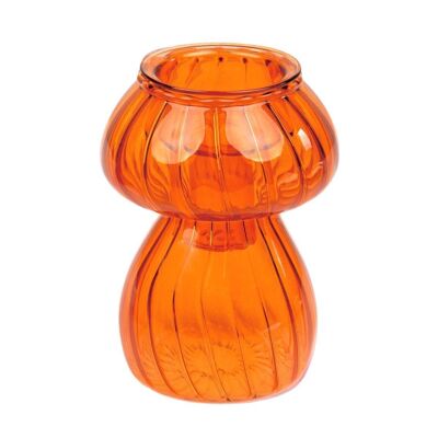 Orangefarbener Pilz-Kerzenhalter und Vase aus Glas