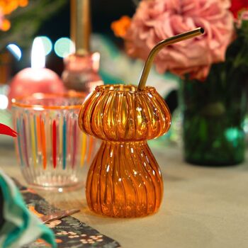 Bougeoir et vase en verre champignon orange 2