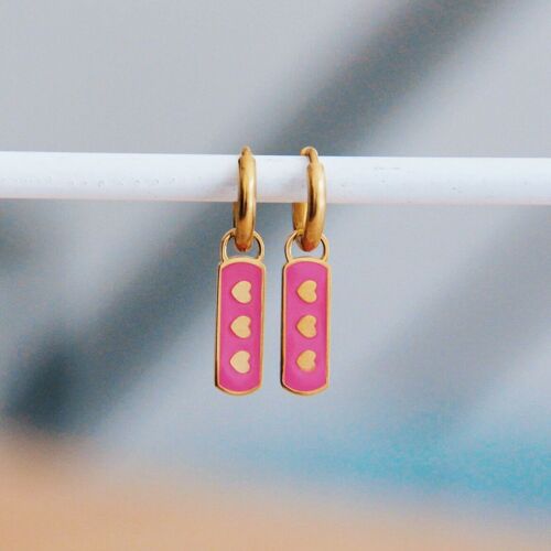 Stainless steel earrings with heart tag - pink / gold