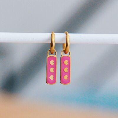 Boucles d'oreilles en acier inoxydable avec plaque coeur - rose / or