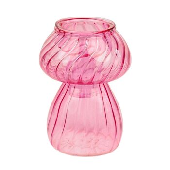 Bougeoir et vase en verre champignon rose 1