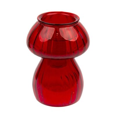 Bougeoir et vase en verre champignon rouge