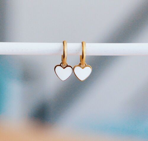 Stainless steel earrings with heart - white / gold