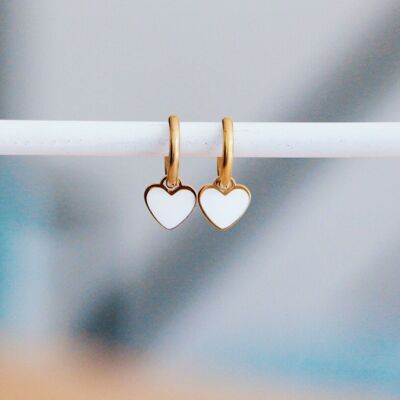 Stainless steel earrings with heart - white / gold
