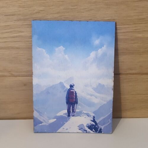 Carte postal en bois randonneur montagne alpes
