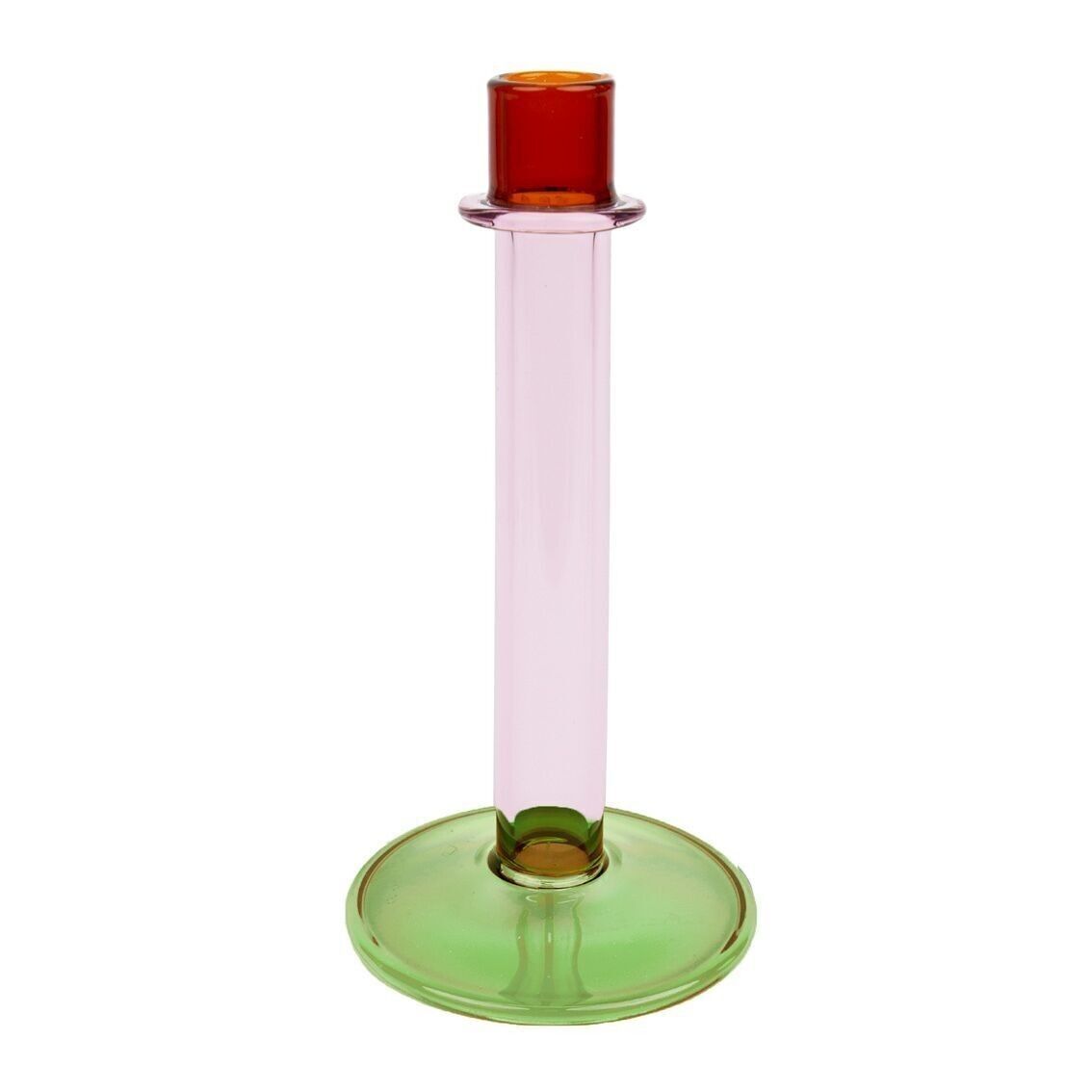 Bougeoir en verre vert, orange et rose