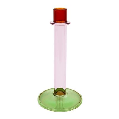Green, Orange & Pink Glass Candle Holder