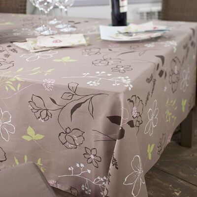 Coated tablecloth Camellia pink taupe