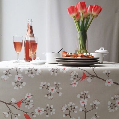 Coated tablecloth Cherry taupe/coral