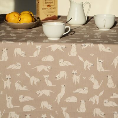 Coated tablecloth Cats taupe