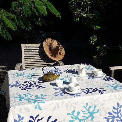 Blue coral coated tablecloth