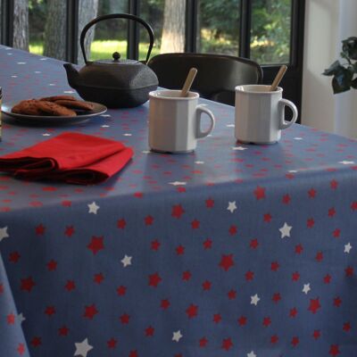 Coated tablecloth Stars denim red