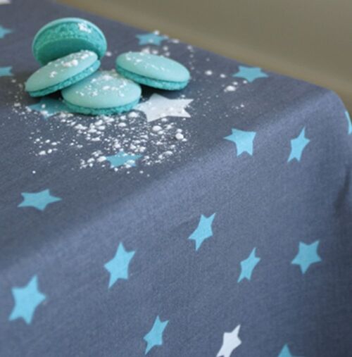 Nappe enduite Etoiles gris/turquoise