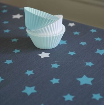 Nappe enduite Etoiles gris/turquoise 3