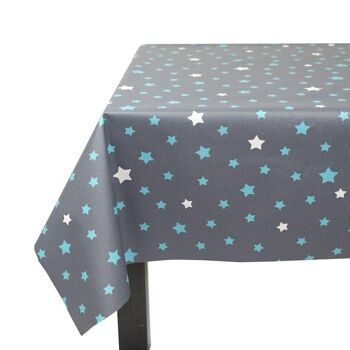 Nappe enduite Etoiles gris/turquoise 44