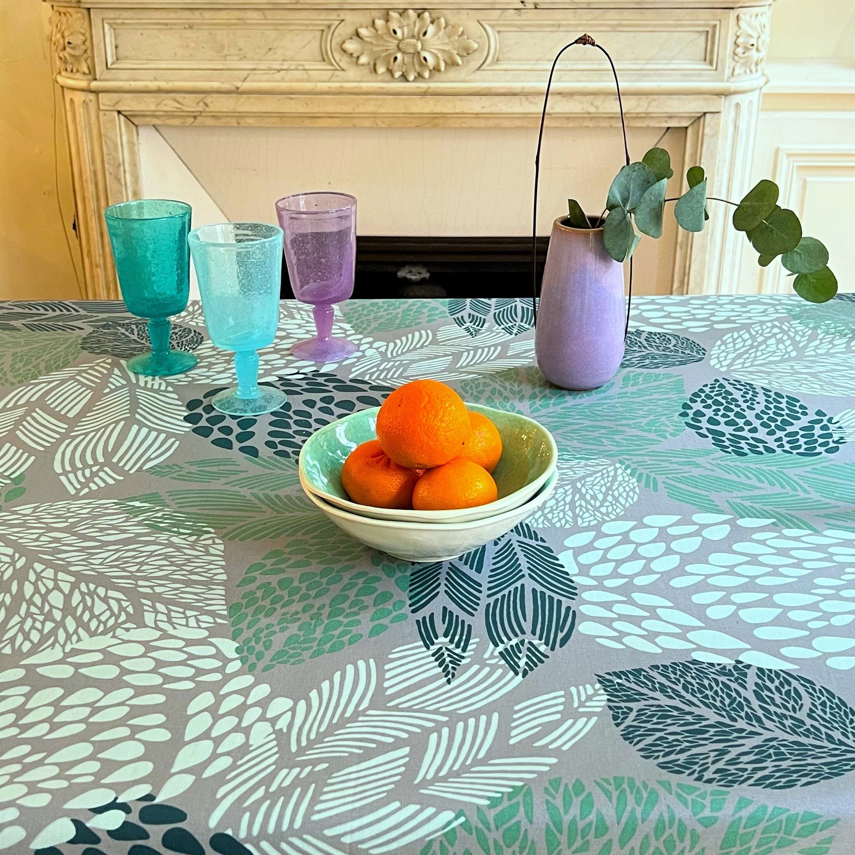 Tovaglia rivestita Foglie grigio turchese