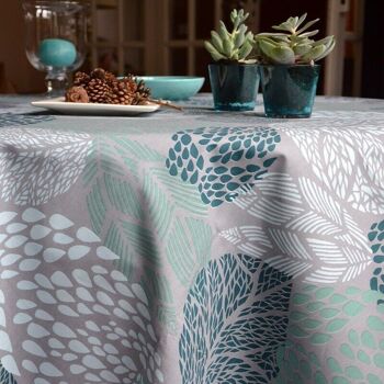 Nappe enduite Feuilles turquoise gris 4