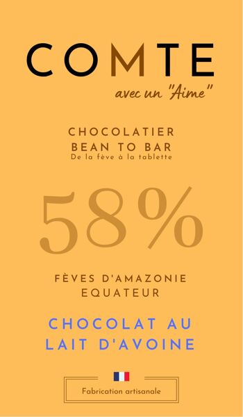 Chocolat au Lait d'Avoine - Fèves d'Amazonie - Equateur - 58% Cacao 2