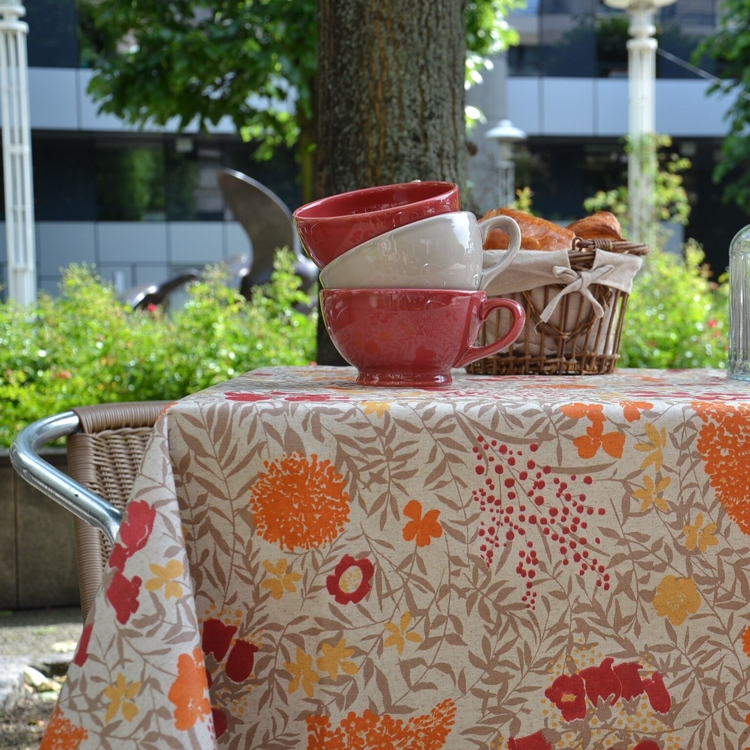 Mantel revestido Mimosa fondo lino rojo