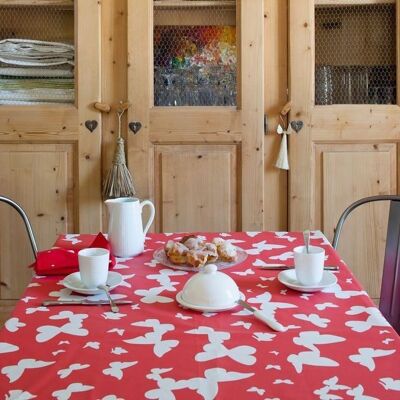 Butterfly coated tablecloth coral