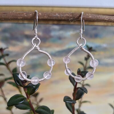 Boucles d'Oreilles ~Perles d'Eté~ Quartz Rose et Argent