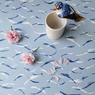 Blue waves coated tablecloth