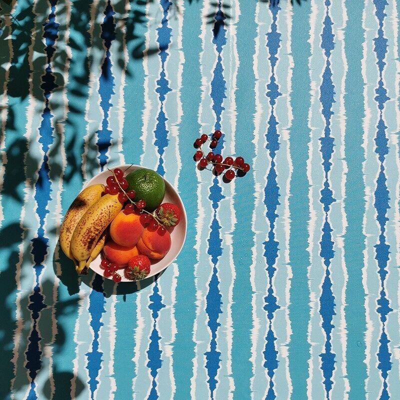 Turquoise ikat coated tablecloth