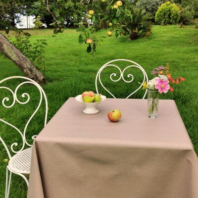 Plain taupe cotton linen coated tablecloth