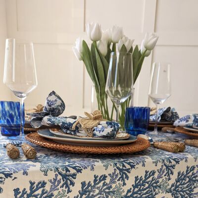 Coral Blue Round Tablecloth