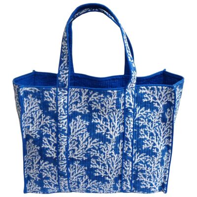 Coral Navy Blue Quilted Tote