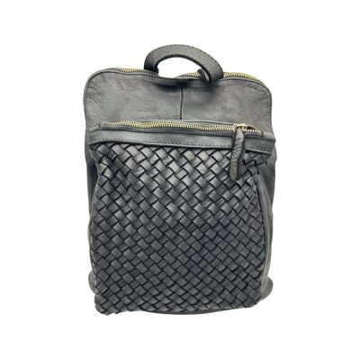 JESSICA BLACK BRAIDED WASHED LEATHER BACKPACK