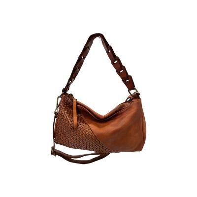 WASHED LEATHER SHOULDER BAG FLORENZA CAMEL