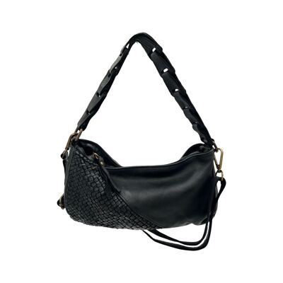 FLORENZA WASHED LEATHER SHOULDER BAG BLACK