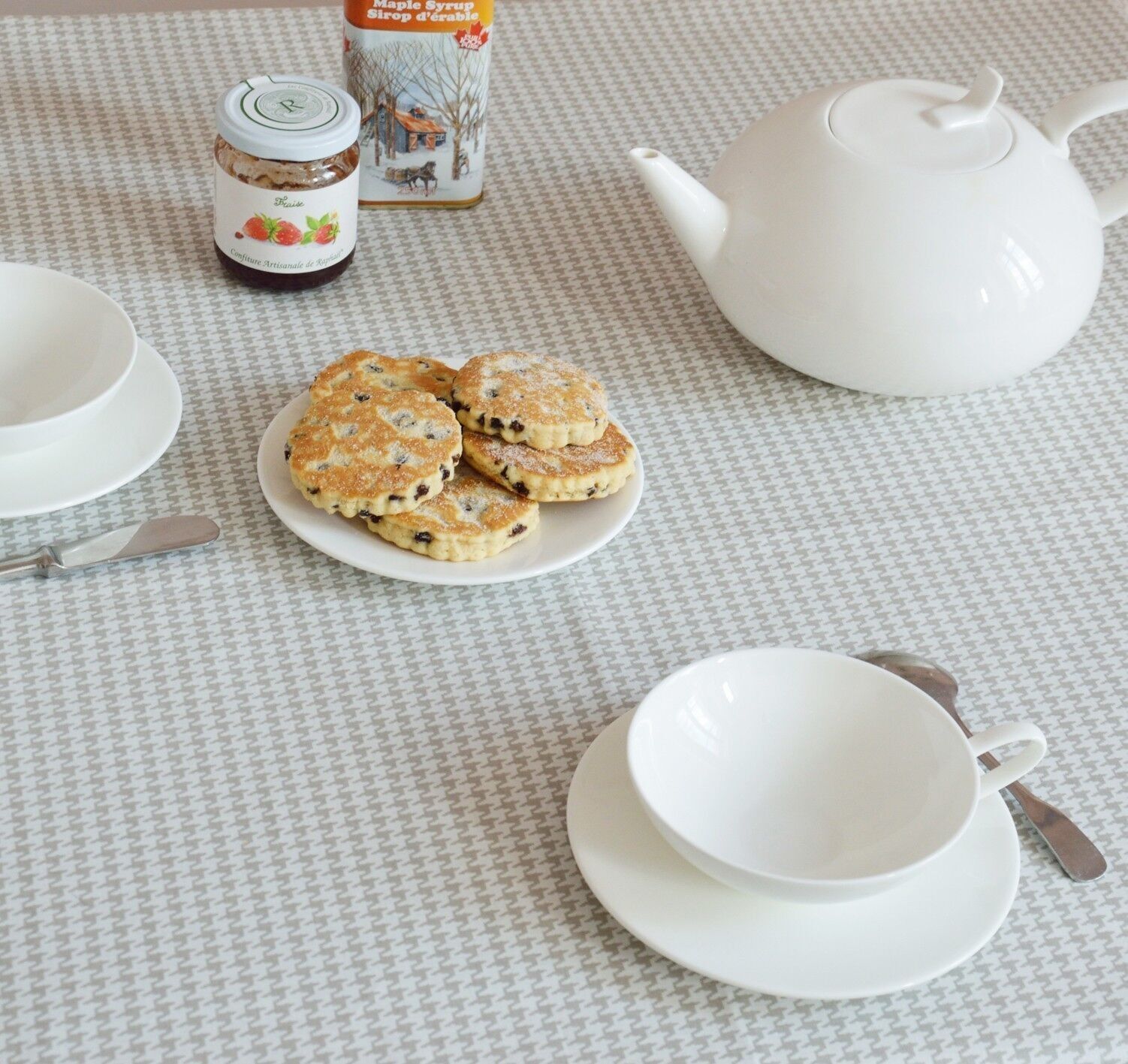 Mantel individual revestido Pied de poule gris/blanco