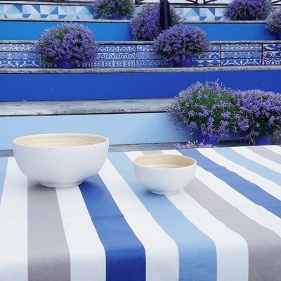 Taupe/blue stripe coated placemat