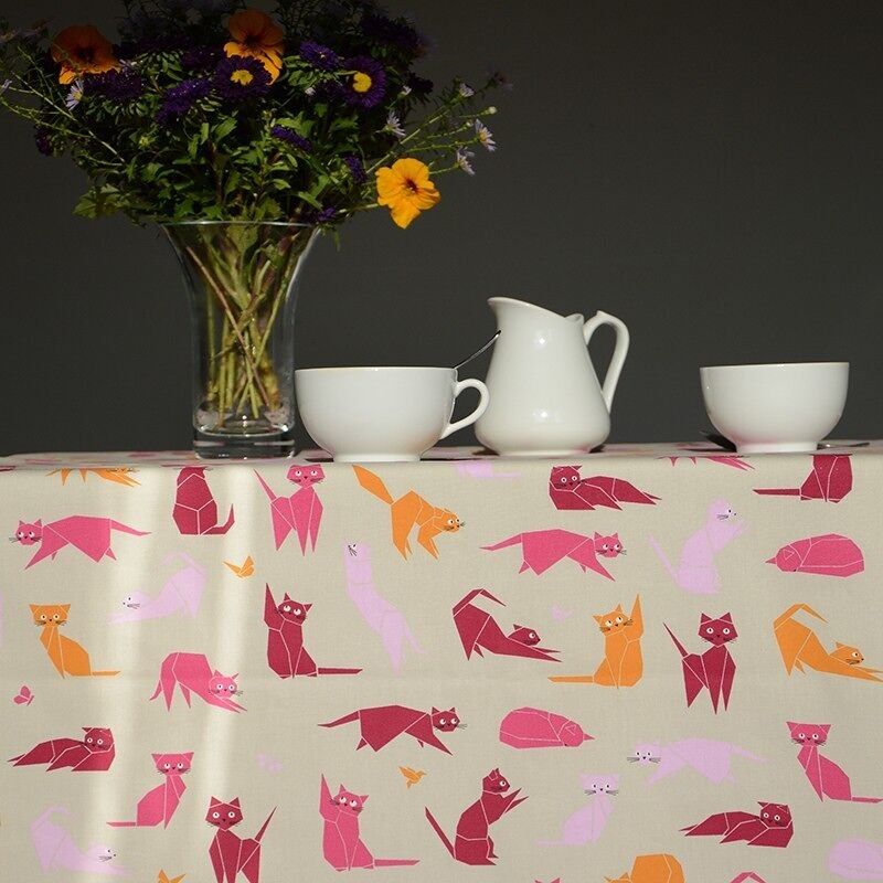 Pink cats coated table runner