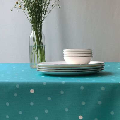 Chemin de table enduit Confettis turquoise