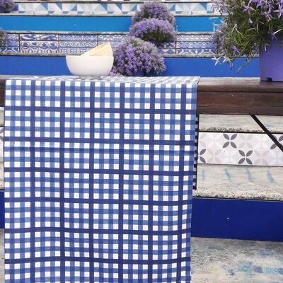 Blue Vichy coated table runner