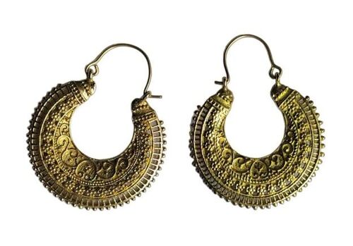 Stylish Mandala Pattern Brass Hoop Beautiful Earrings