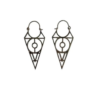 Boucles d'oreilles créoles vintage en laiton à motif géométrique de grande taille