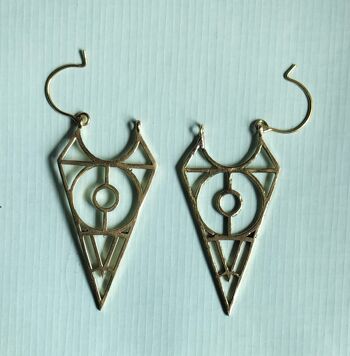 Boucles d'oreilles créoles vintage en laiton à motif géométrique de grande taille 2