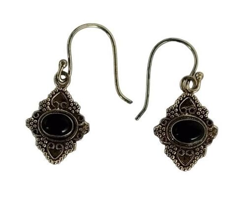 Beautiful Oval Black Onyx Dangle Drop Brass Vintage Earrings