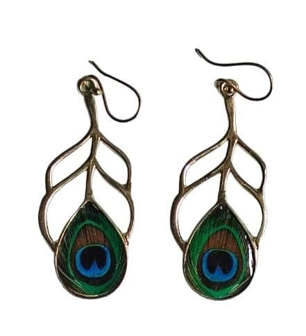 Pfauenfeder Boho Stil Ohrhänger aus Messing im Vintage-Stil