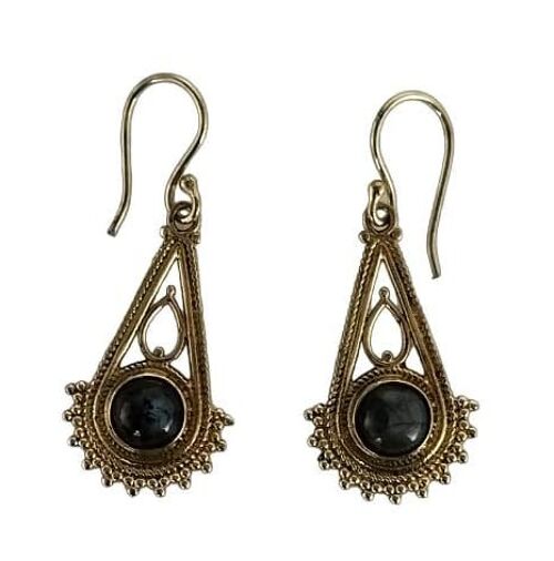 Vintage Round Labradorite Dangle Drop Brass Antique Earrings