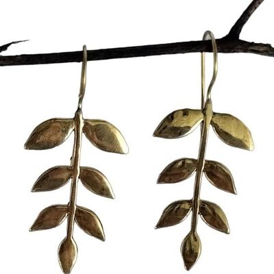 Charming Leaf Threader Pattern Dangle Drop Brass Earrings